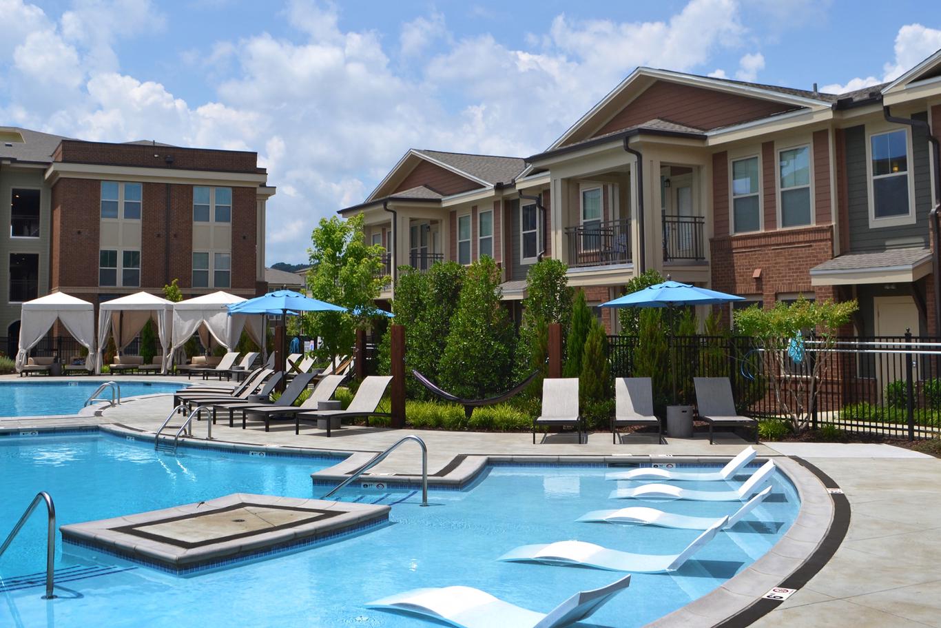 Pool area at Novel Bellevue Place, an amenity-rich master-planned community designed by EDGE.