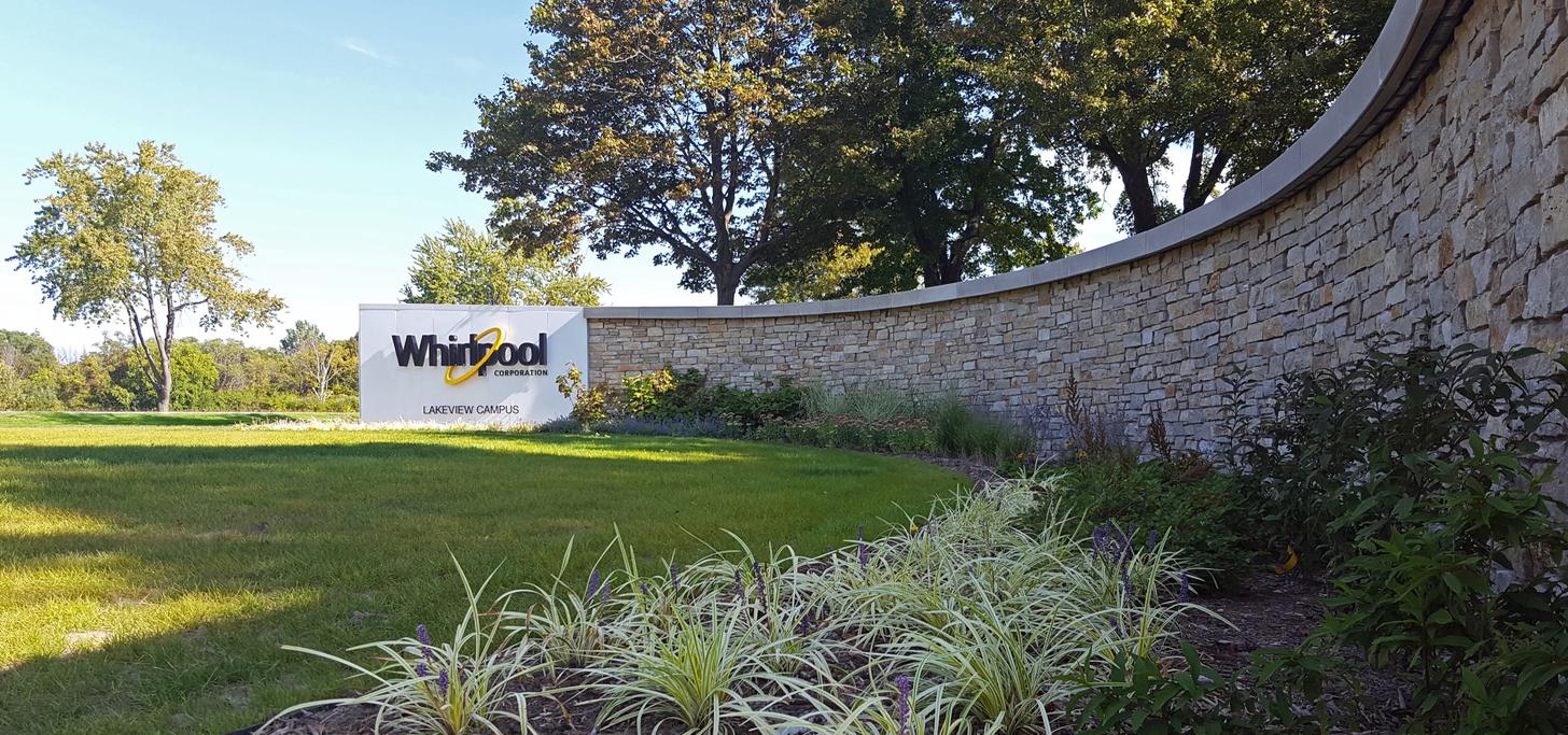 whirlpool welcoming signage and landscape architecture